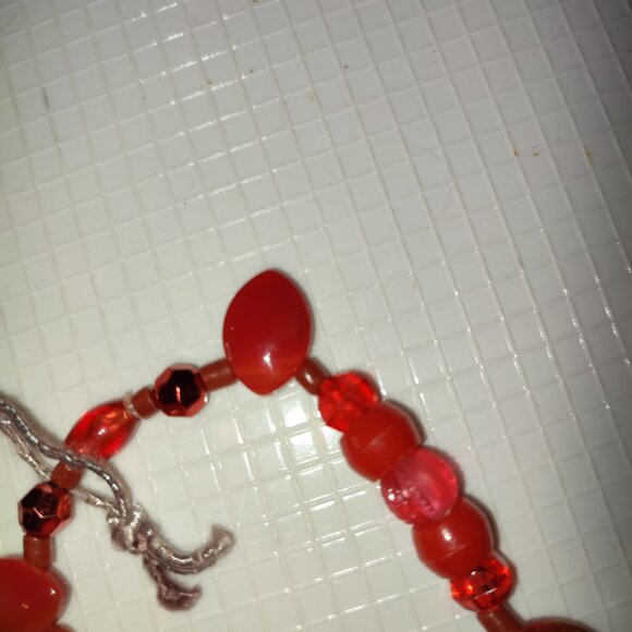 Red Stones Bracelet Medium Hand Wrist Beads Handmade Handcrafted Elastic - Picture 5 of 6